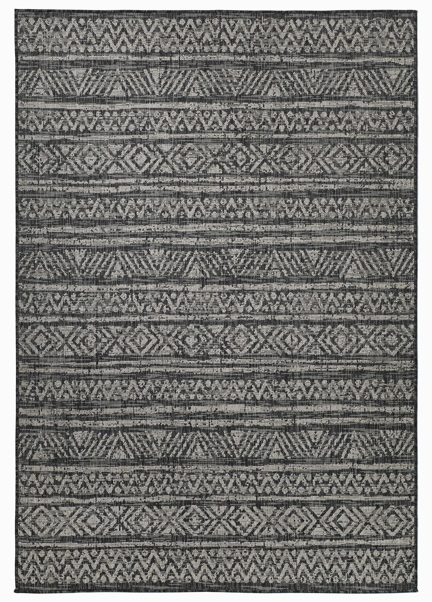 FH Home Flat Woven Outdoor Rug - Waterproof, Easy to Clean, Stain resistant - Premium Polypropylene Yarn - Striped Boho -Patio,Deck,Porch,Balcony, Laundry Room - Amman - Charcoal - 6' x 9'