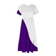 thumbnail image 4 of UYISJ Dresses for Women Crew Neck Short Sleeve Loose Fit Color Block Pleated Maxi Dresses with Pockets Tiered Swing Long Summer Casual Dress Purple XL, 4 of 4