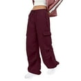 thumbnail image 2 of KJIUQ Parachute Pants for Women Baggy Cargo Pants Multi-Pocket High Rise Y2K Pants Teen Girls Wide Leg Trousers Streetwear(Z1-Wine,M), 2 of 8