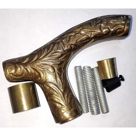 Asmara Nautical Vintage Carved Embossed Brass Derby Handle Wood Shaft Walking Cane Stick