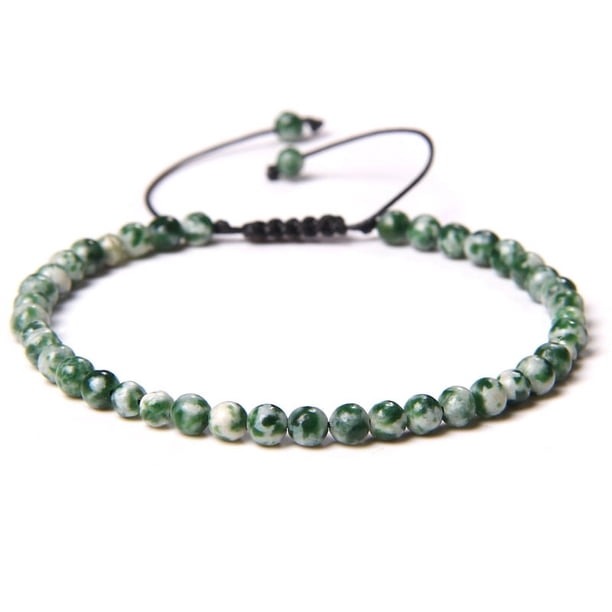 Nvzi Pulsera de cuentas hecha a mano, pulsera de cuentas finas de 4 mm tejida con cuentas de piedra natural ajustables, pulsera hecha a mano (color mixto E)