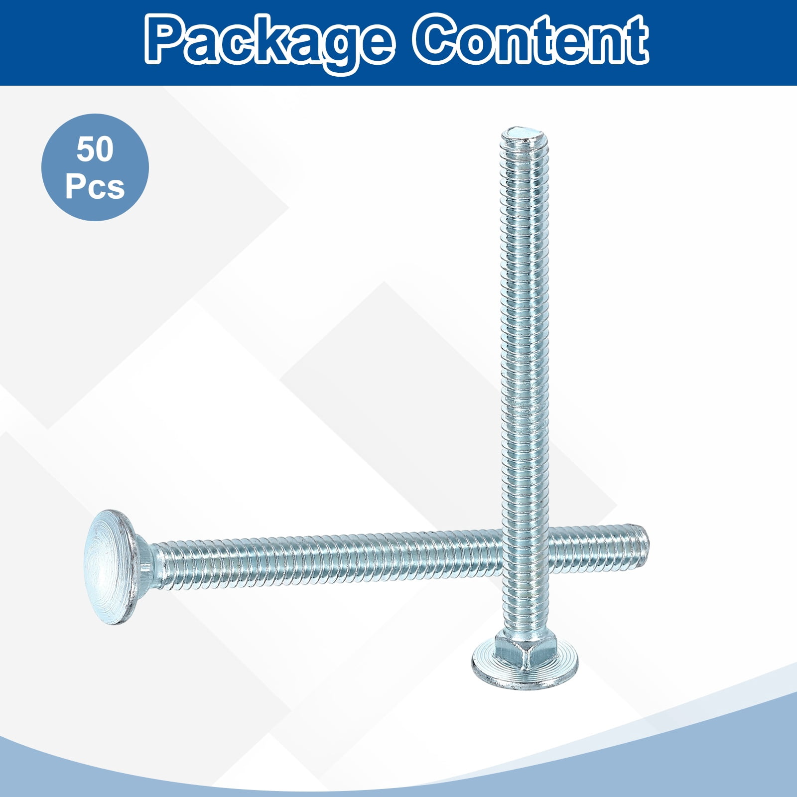 Uxcell 50Pack 1/4"-20x3" Carbon Steel Carriage Bolts Round Head Square Neck, Silver