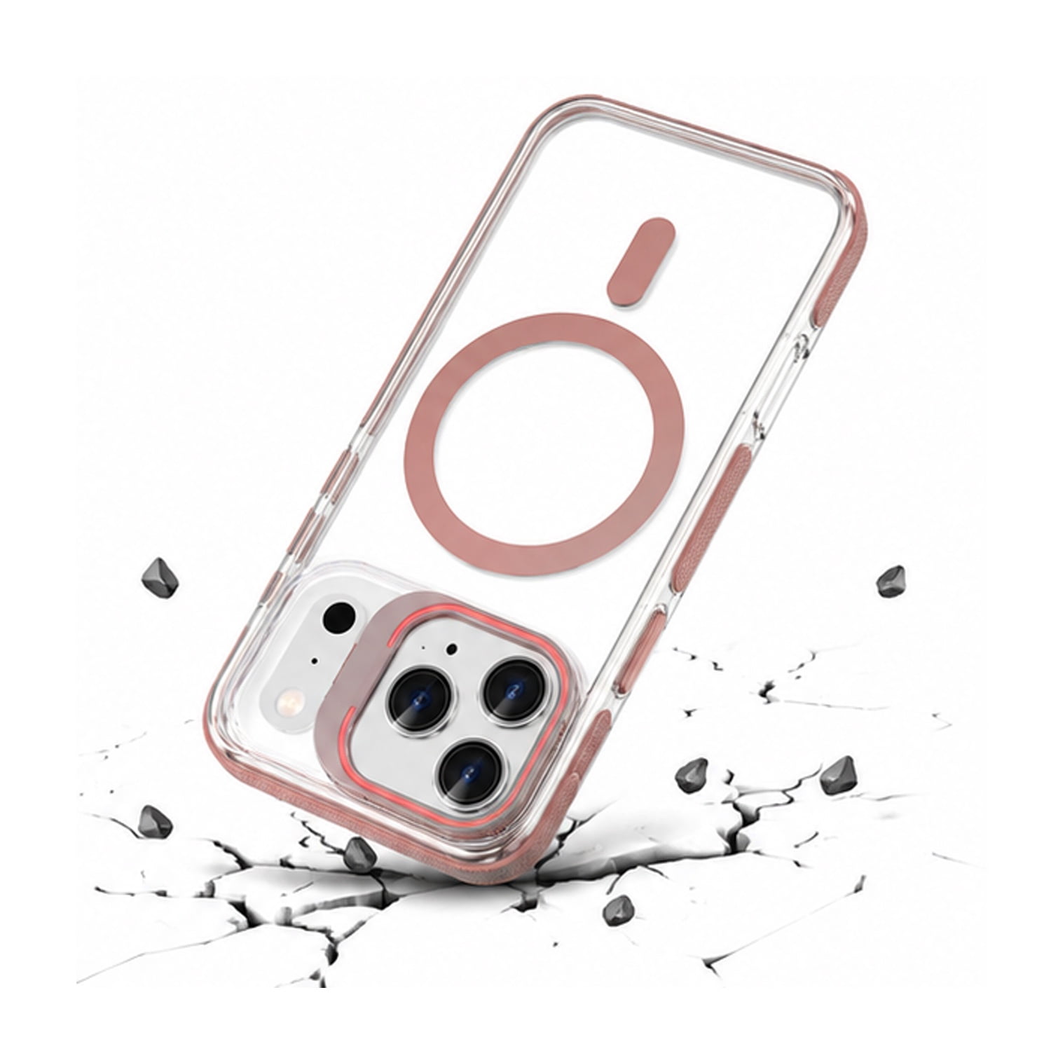 Clear Hard Back Magnetic Case with Camera Kickstand for iPhone 17 Pro Max - Pink