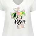 thumbnail image 4 of Inktastic He is Risen Cross with Script and Flowers Women's Plus Size V-Neck T-Shirt, 4 of 5