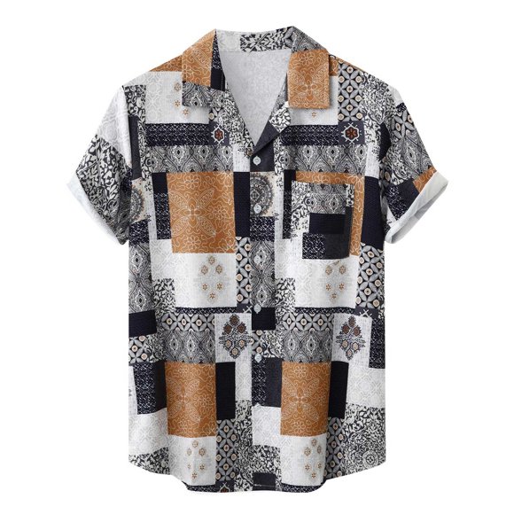 JURANMO Cotton Shirts for Men Short Sleeve Hawaiian Shirts Casual Button Down Print Shirts Summer Moisture Wicking Going Out Shirts with Pocket Today's Deals Coffee XL