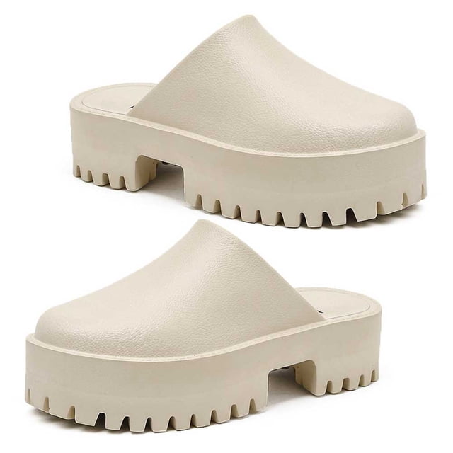 Cuñas Cómodas Y Respetuosas Con El Chanclas Gruesas G Zuecos Sandalias Mujer Plástico Impermeable Mula Goma Plataforma Tacones Informal Versátil Modelo Punta Cerrada para Piscina Playa