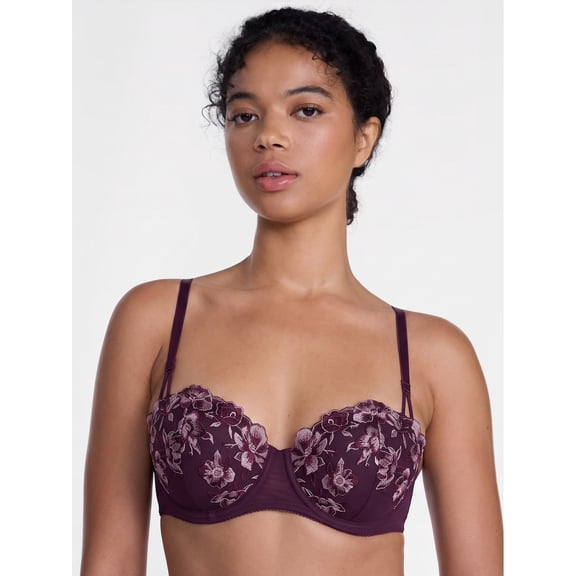 Joyspun Women's Embroidery Lightly Lined Balconette Bra, Sizes 34B-42DD