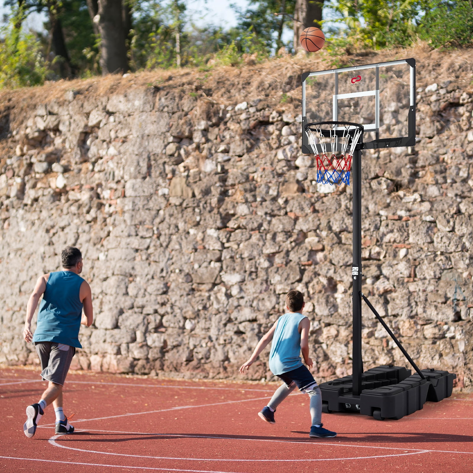 Patiojoy Foldable Basketball Hoop Stepless Adjustable Basketball Stand w/Stable Weighted Base