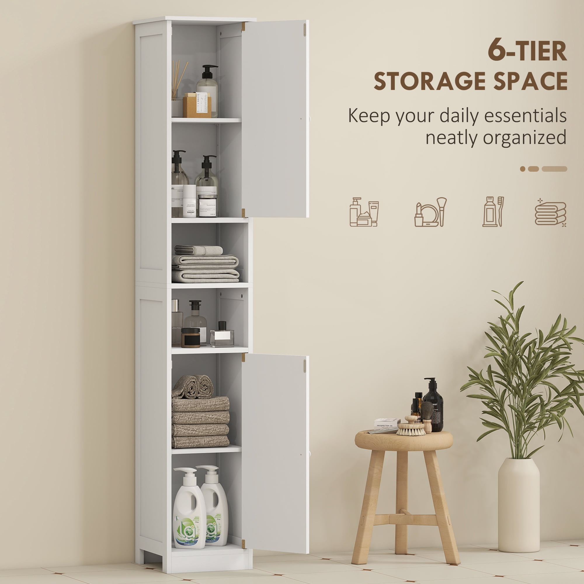 HOQBN Narrow Tall Bathroom Storage Cabinet, 70" Slim Freestanding Bathroom Cabinet with Adjustable Shelves, Open Shelves