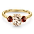 thumbnail image 3 of Gem Stone King 10K Yellow Gold Peach Morganite and Red Garnet Engagement Ring for Women | 1.74 Cttw | Oval 8X6MM | Gemstone October Birthstone | Size 6, 3 of 6