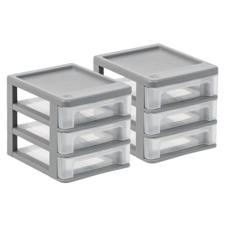 IRIS Small 3 Drawer Countertop Organizer, 2 Pack - Gray