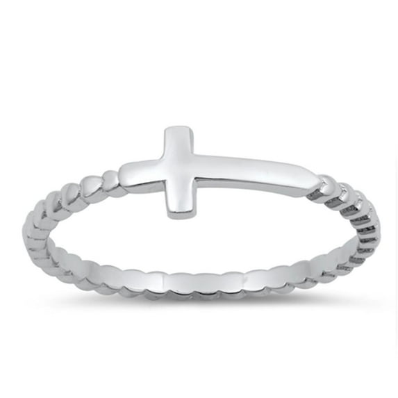 Sideways Cross Beaded Heart Love Ring .925 Sterling Silver Band Jewelry Female Male Unisex Size 4
