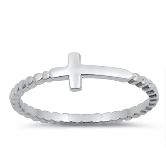 Sideways Cross Beaded Heart Love Ring .925 Sterling Silver Band Jewelry Female Male Unisex Size 6