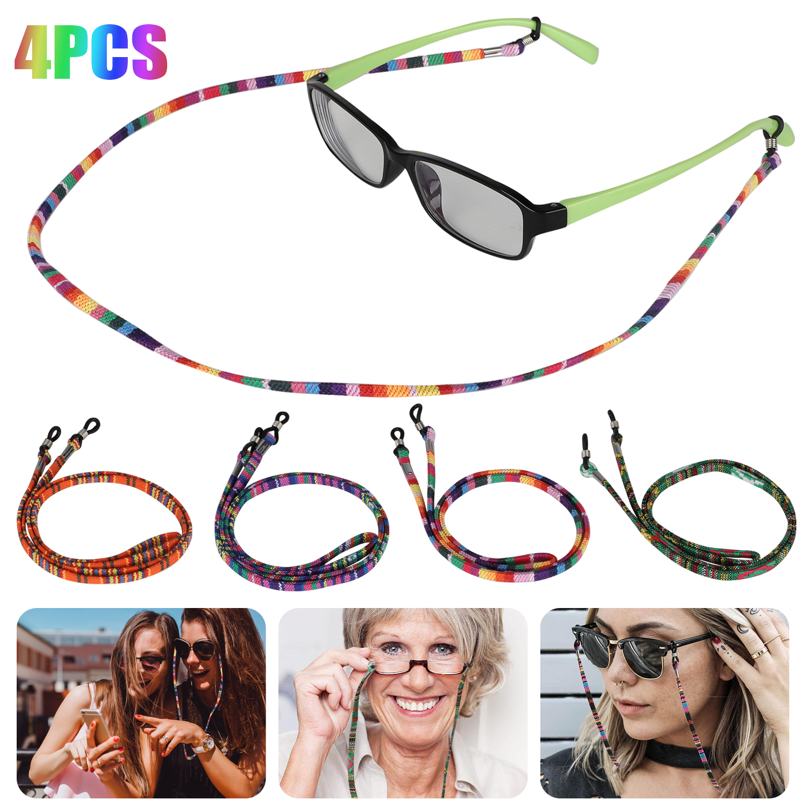 Stainless Steel Chain Eyeglass Strap Holder for Women Crystal Glasses Lanyard Clip-White