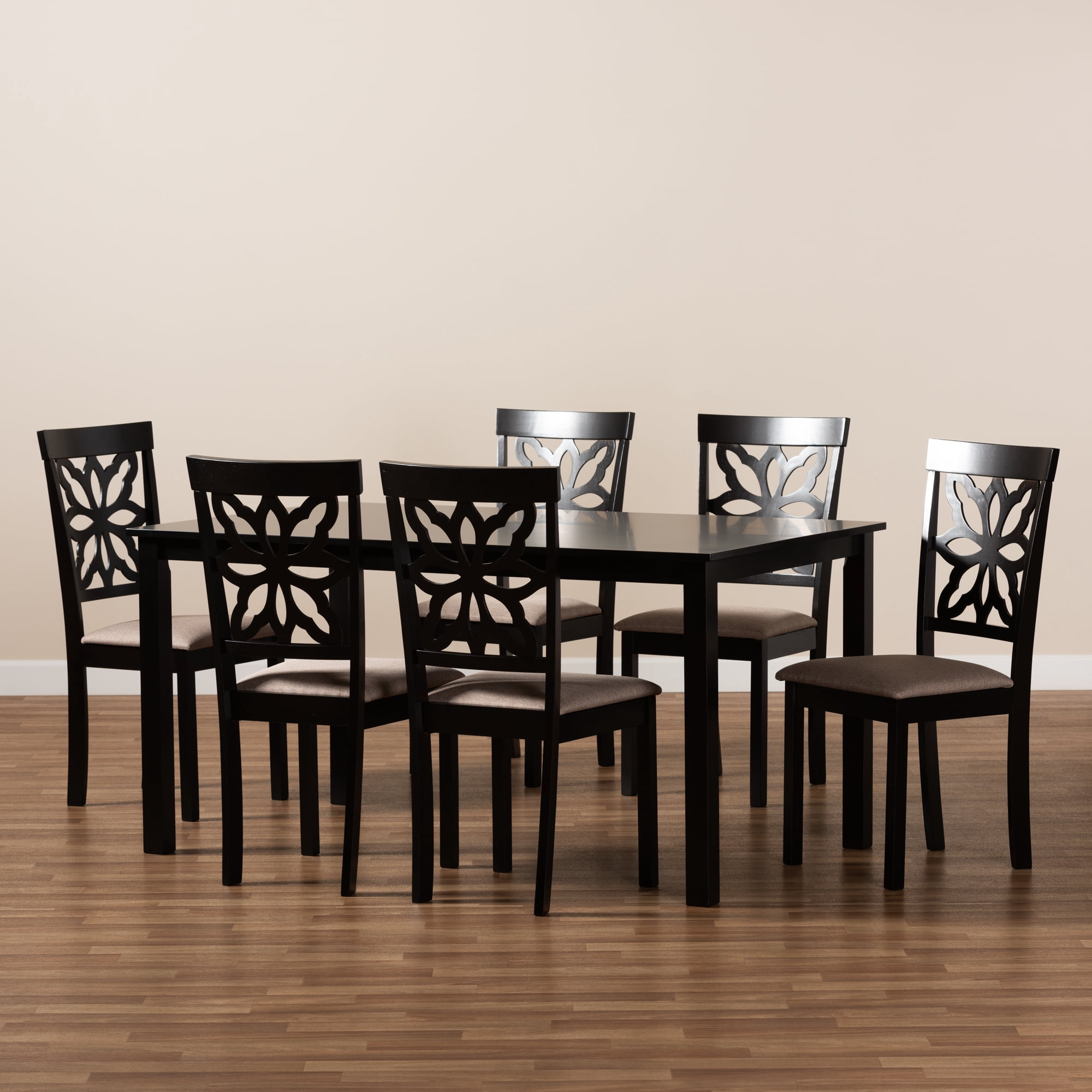 Baxton Studio Dallas Modern Dining Set, 7-Piece, Dark Brown
