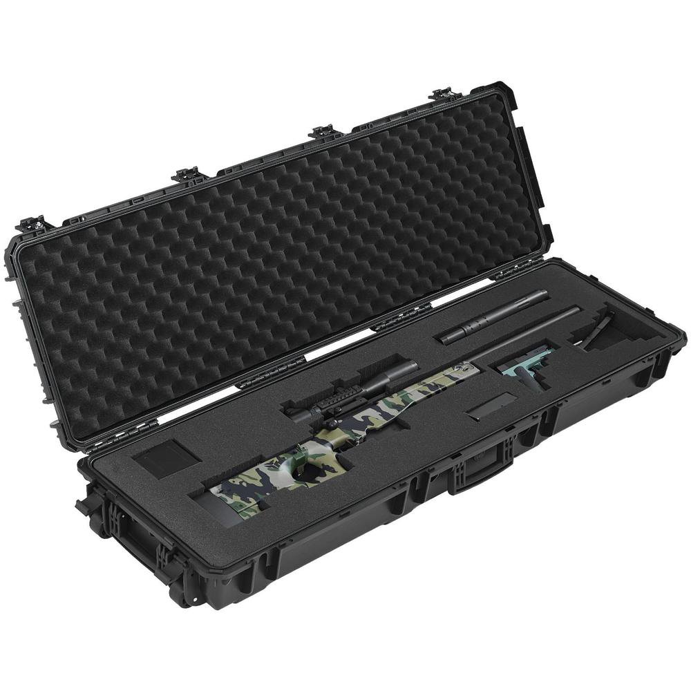 52 in Hard Rifle Case with Wheels Lockable Storage Pre-Cut Foam Ip67 Waterproof Black