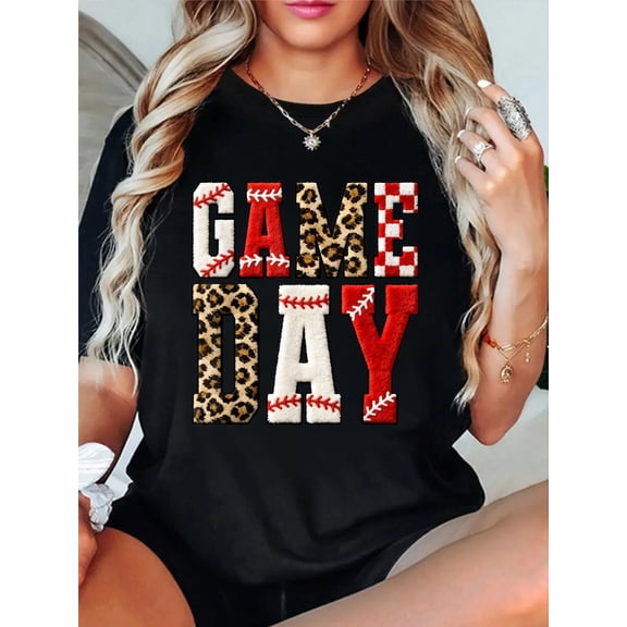 Game Day Baseball Mom Leopard Checkered Sports Lover T-Shirt