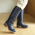 thumbnail image 2 of Women Round Toe Warm Knee High Boots Plus Size Mid Heel Quilted Fabric Tall Boots Non Slip Outsole for Fall Winter Commuting Travel Blue, 2 of 9