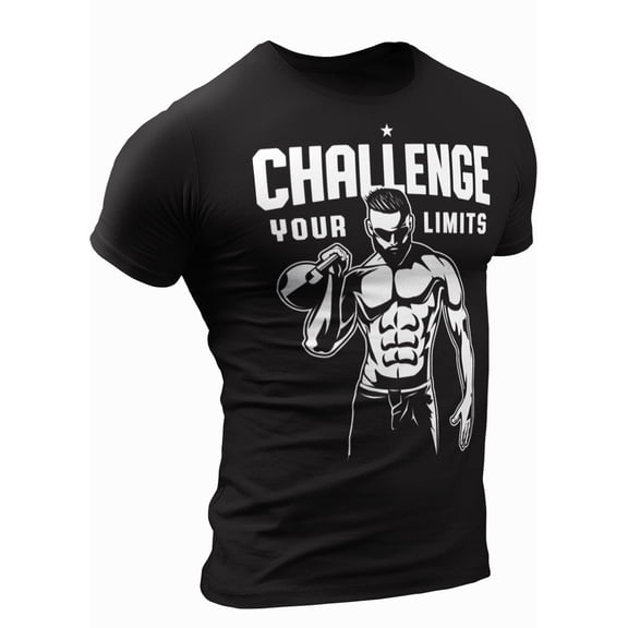 Happy Hour T-Shirt for Men Crossfit Workout Weightlifting Funny Gym Tshirt (Large, 014. Challenge Your Limits T-Shirt Black)
