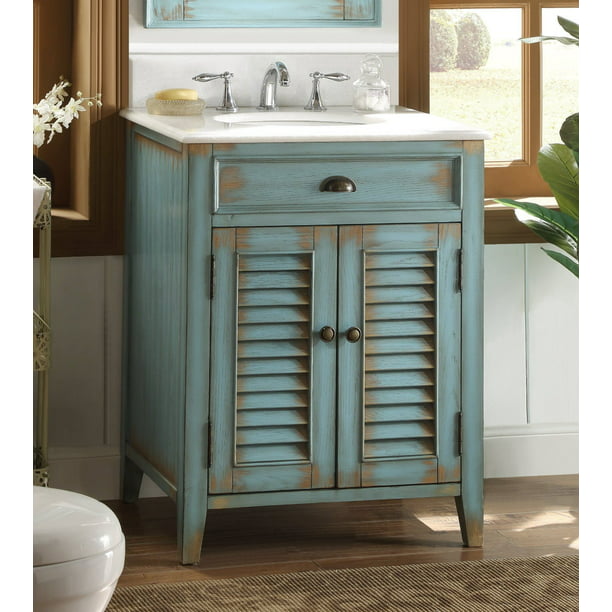 26 Benton Collection Distressed Blue, Distressed White Bathroom Vanity Cabinet
