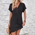 thumbnail image 2 of Birdeem Robes pour Femmes Robe à Manches Courtes Raglan Col en V Boutonnée Couleur Unie, 2 of 12