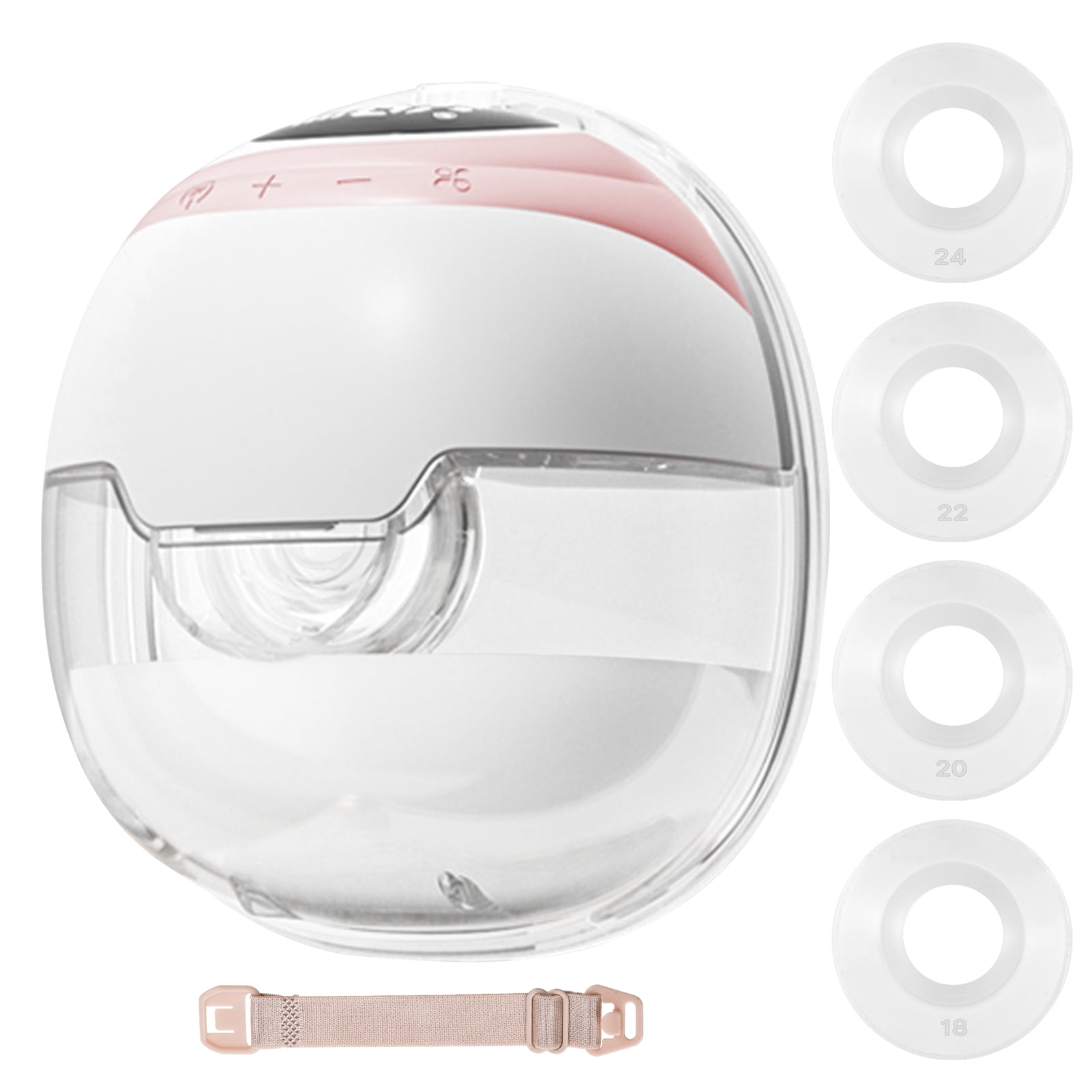 Electric Hands Free Wearable Breast Pump Quiet Wireless Portable Breast Pumping Kit 240ml Capacity 8.11 fl oz 3 Modes 9 Levels 4 Size Flange Nozzles White Pink