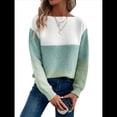 thumbnail image 2 of Suéter Informal de Cuello Redondo, Acanalado, de Punto con Bloques de Color, Hombros Caídos y Larga para Mujer, Otoño e Invierno. Verde XL, 2 of 9