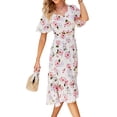 thumbnail image 3 of Franhais Women Summer Midi  Dress, V Neck Short Sleeve High Waist Ruffle Hem Floral Printed Midi Dresses, 3 of 7