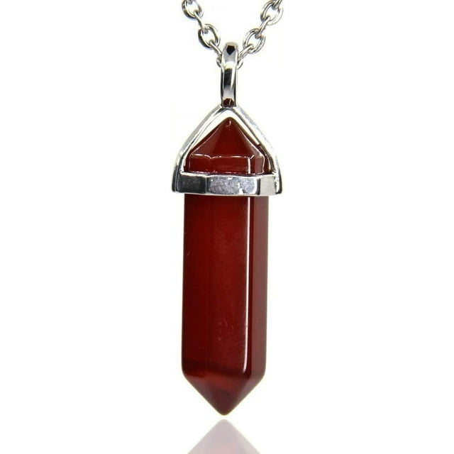Collier Pendentif Reiki Chakra Hexagonal Pointu en Pierre Précieuse d'Agate Rouge 20 Pouces