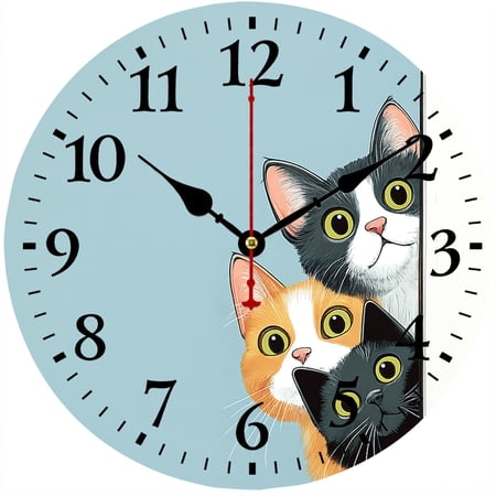 Cat Wall Clock, 9.84 Inch Funny Peeking Cats Decorative Analog Clock, Battery Operated Home Decor for Kitchen, Bedroom, Office