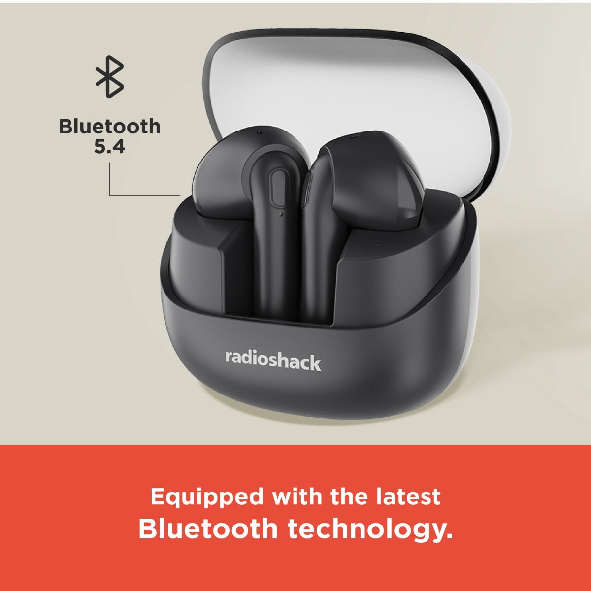 RadioShack Live Sound Wireless Bluetooth Earbuds with Noise Cancellation, IPX5 Waterproof, Black