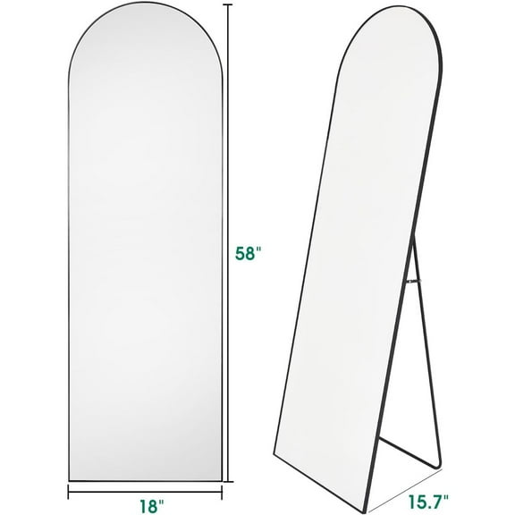 Arched Full Length Mirror - 18"58" Standing Mirror with Stand or Wall Mounted for Bedroom and Living Room - Black
