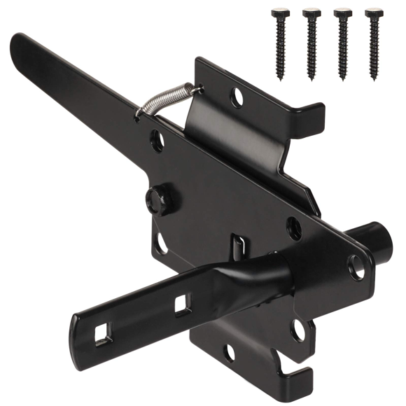 Post Mount Gate Latch, Heavy Duty Self Locking with Automatic Fingertip Release, Safety Hardware, for Wooden/Vinyl Fence, Pool, Garden Gate, Black Finish