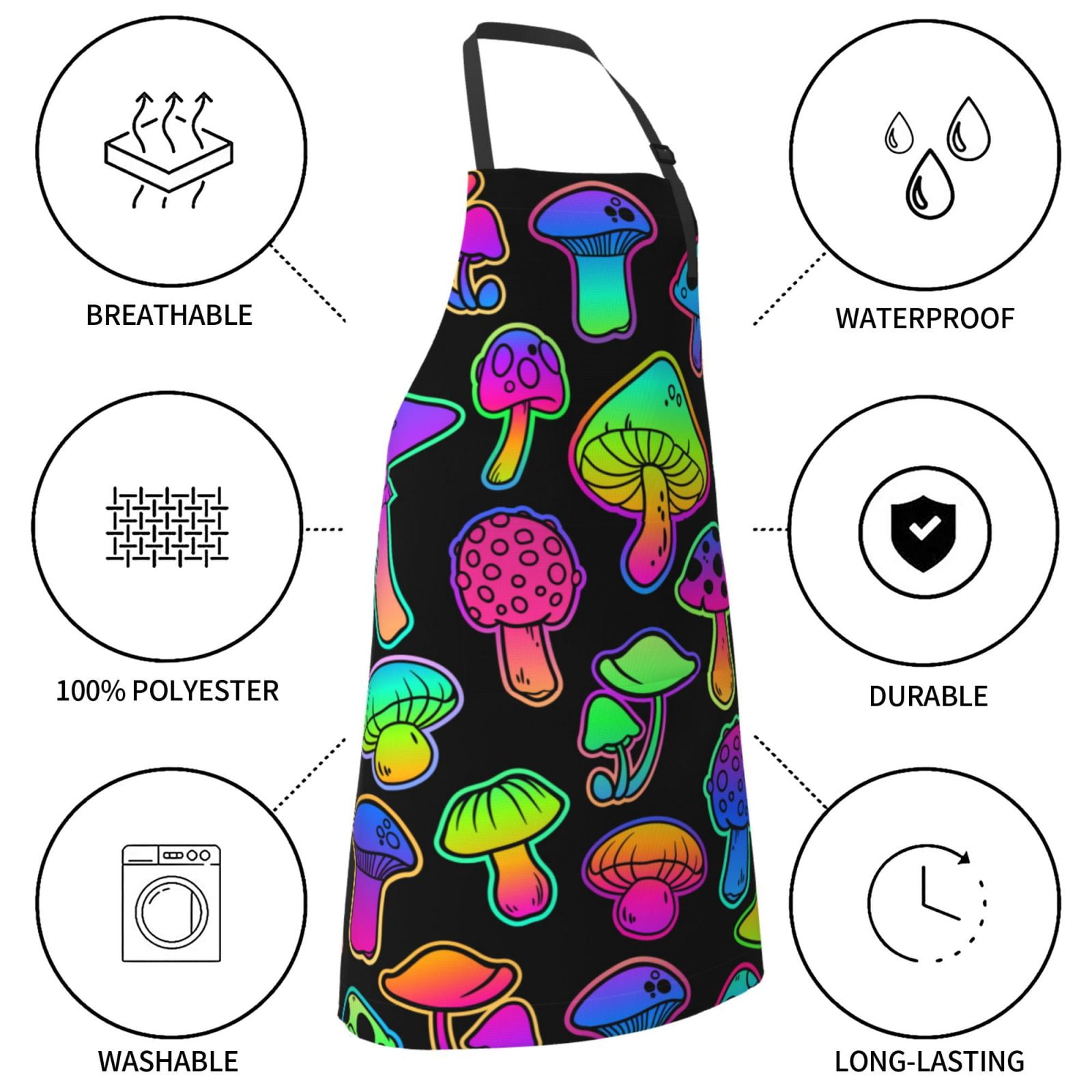 Kdxio Bright Mushrooms Apron with Pockets Adjustable Kitchen Aprons for Men Women Waterproof Aprons for Cooking,Drawing,Crafting, Baking Household Cleaning