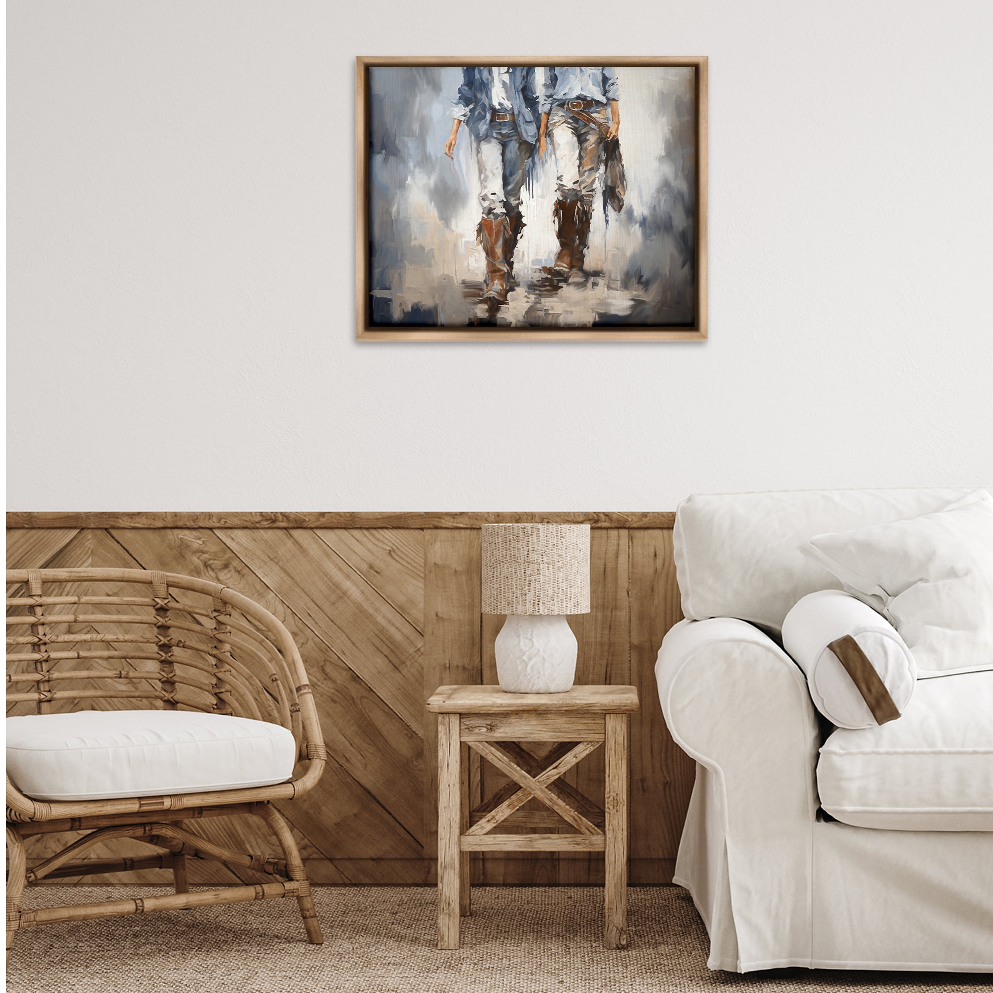 Stupell Industries Romantic Cowboy Boots Novelty Painting Brown Floater Framed Canvas Art Print Wall Art, 31 x 25