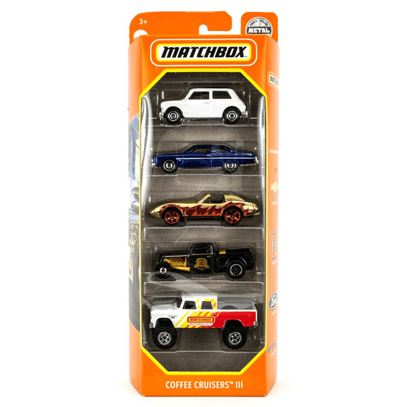 Matchbox Coffee Cruisers III 5 Pack Mini Cooper, Caprice, Corvette, Pickup, D200 1:64 Scale Toy Vehicle