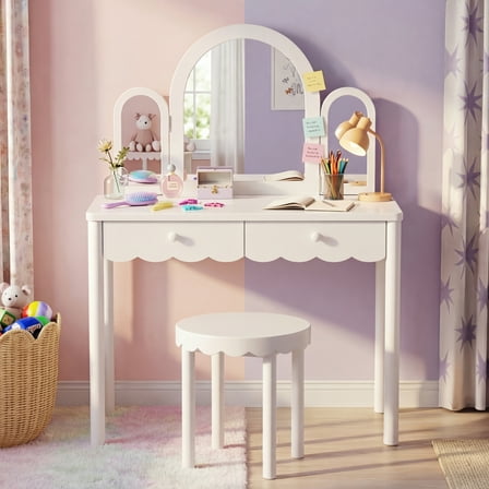 Mainstays Kids Scallop Vanity and Stool Set