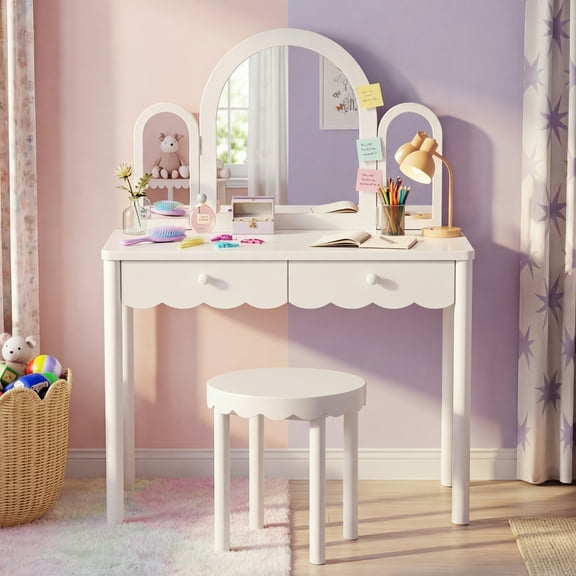 Mainstays Kids Scallop Vanity and Stool Set