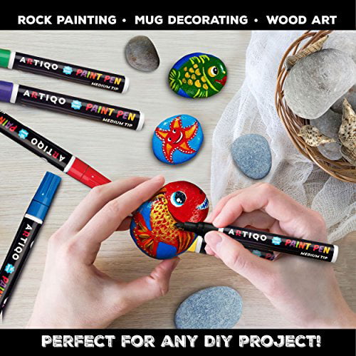Wood Paint Pens Rock Painting Quick Dry Ceramic Set of 15 Premium Vibrant Medium Tip Oil Permanent Paint Markers Art and Craft Supplies Works on Most Surfaces Water Resistant Glass Metal 