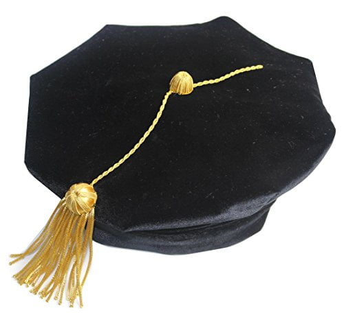 Black Velvet with a Gold Tassel Satin Band Adjustable Sizes XS-XL Fristaden Graduation Doctoral Graduation Tam 4-Sided
