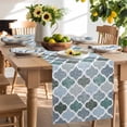 thumbnail image 2 of Table Runner 72 Inches Long for Kitchen Dining, Green Grey Morocco Pattern Dresser Scarf Farmhouse, Dining Table Decorations for Wedding/Parties, Turquoise Modern Moroccan Geometric 14 x 72 In, 2 of 9