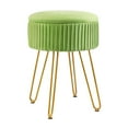 thumbnail image 2 of Velvet Footrest Stool Ottoman Pleated Round Modern Upholstered Vanity Footstool Side Table Seat Dressing Chair with 4 Golden Metal Legs (Green with Storage), 2 of 5