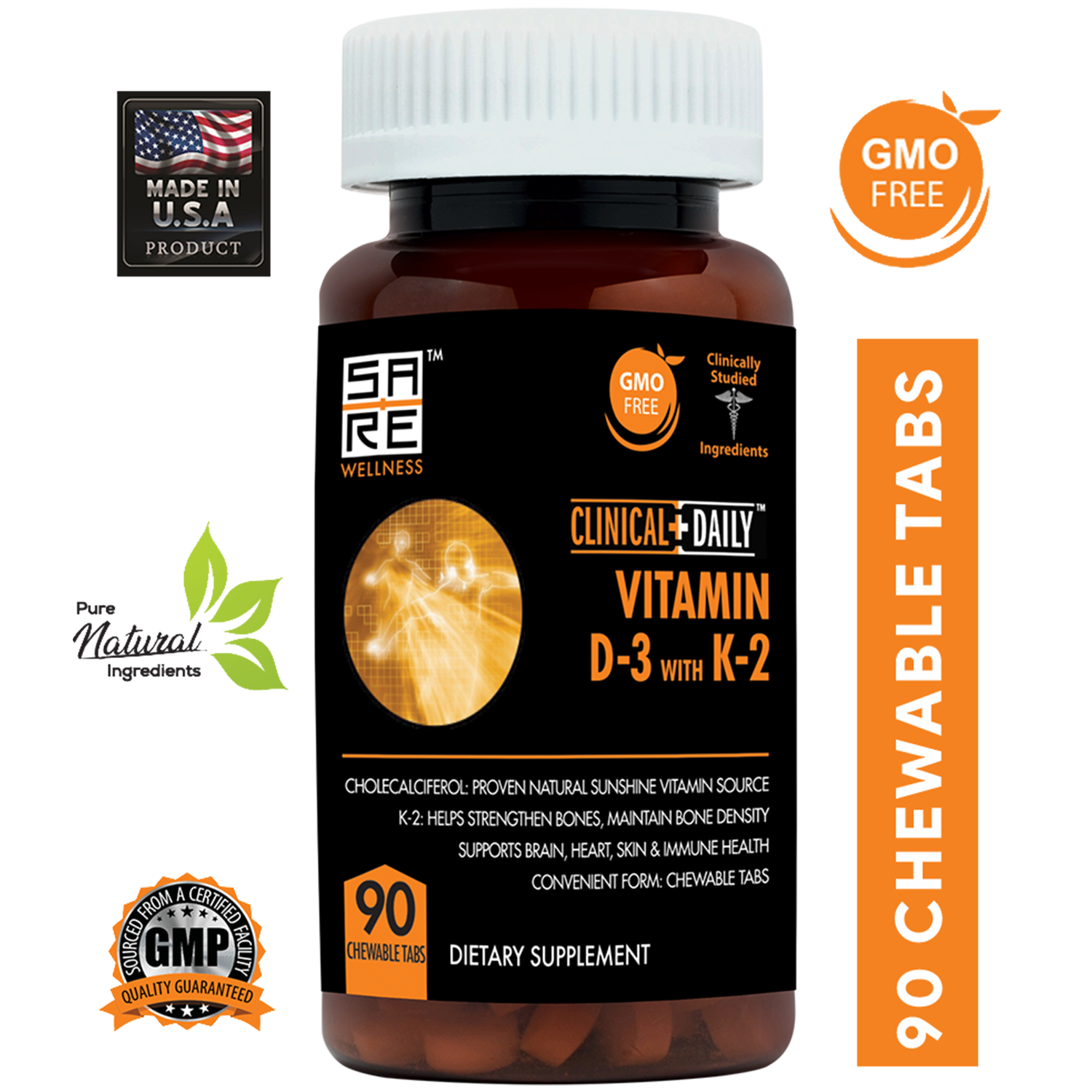 CLINICAL DAILY Vegan Vitamin D3 with K2 Non GMO Chewable Supplement