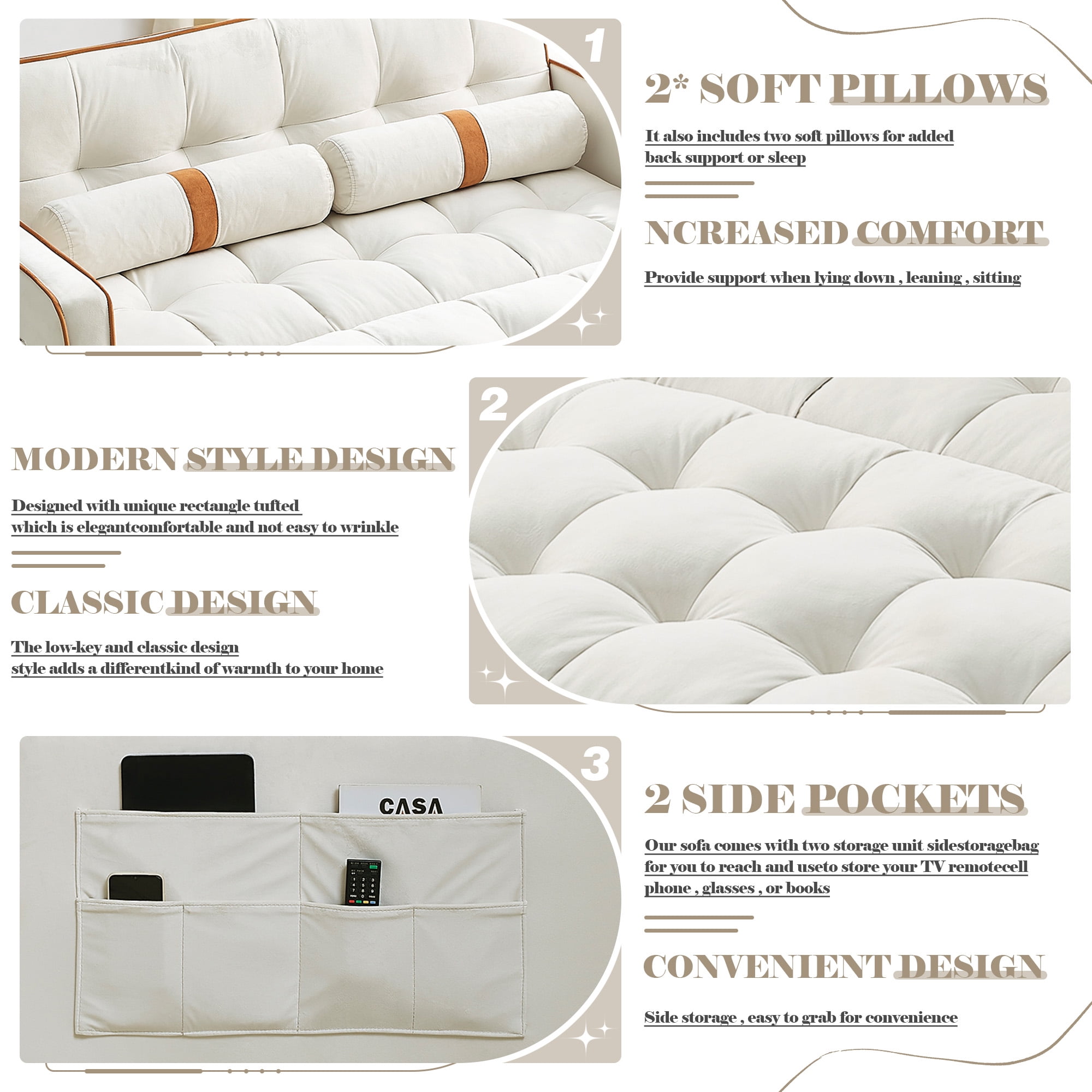 Muumblus 55" Pull Out Sofa Bed - Tufted Velvet Convertible Loveseat Sleeper Sofa Couch for Living Room, Beige
