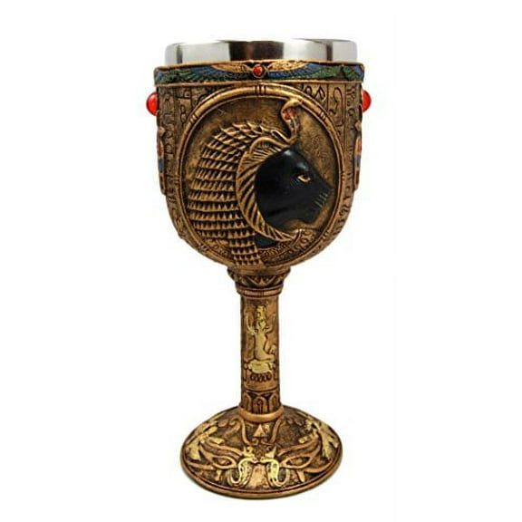 Atlantic Collectibles Ancient Egyptian Goddess Of Divine Retribution & War Sekhmet 6oz Resin Wine Goblet Chalice With Stainless Steel Liner