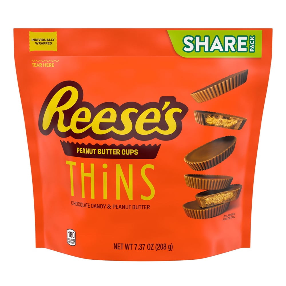 REESES THiNS Milk Chocolate Peanut Butter Cups Candy Share Pack 7.37 oz - 5 Pack