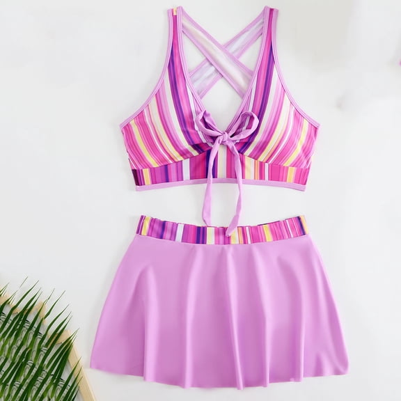 Wancir Women Two Piece Swimsuit Tummy Control Bathing Suits Vintage Printed High Waisted Bikini Sets with Skirts for Women