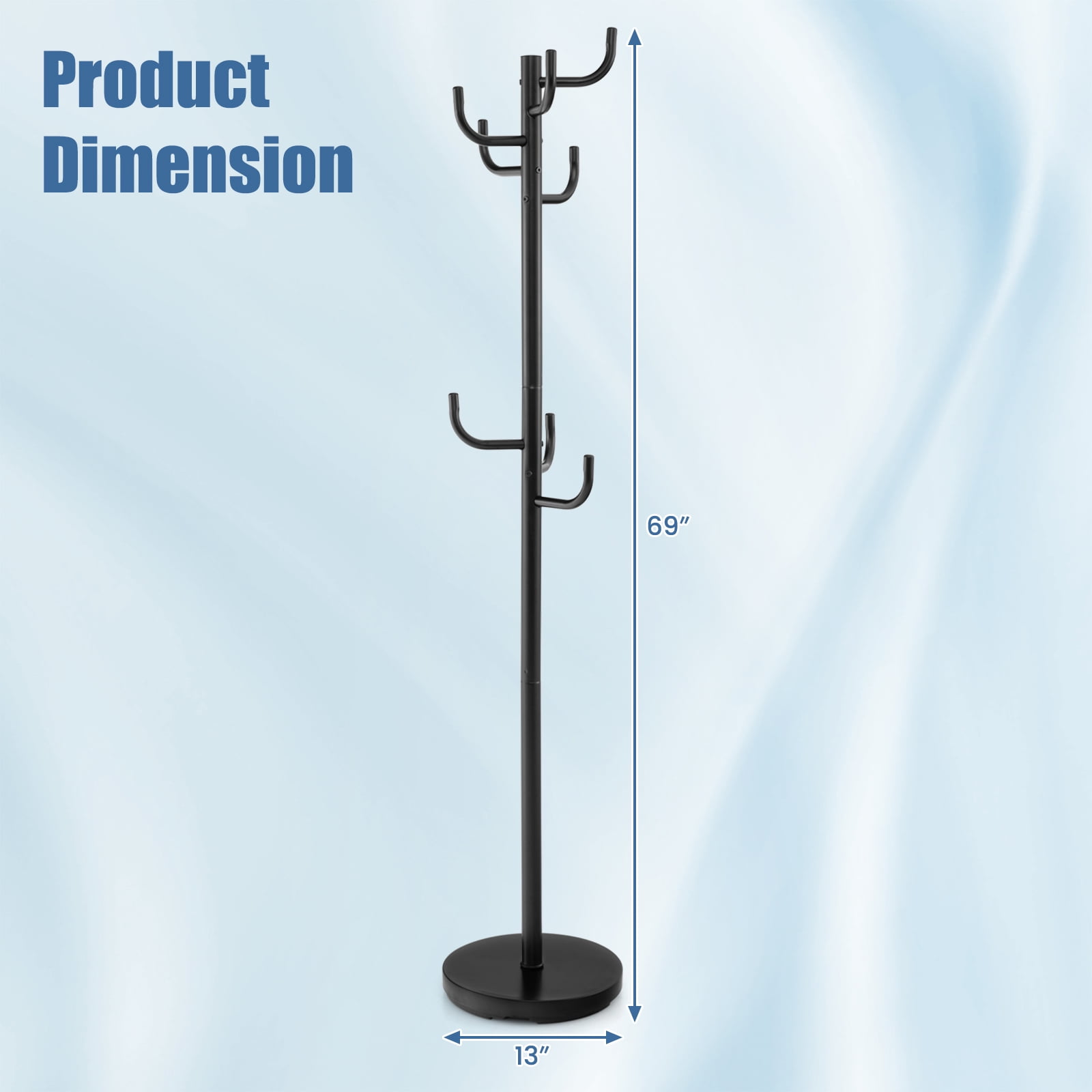 Costway Metal Coat Rack Hat Stand Tree Hanger Hall Umbrella Holder Hooks Black Walmart