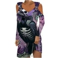 thumbnail image 2 of WXLWZYWL Ladies Evening Dresses Casual Halloween Printed Dress Long Sleeve Strapless Dress Fashion Round Neck Suspender Off Shoulder Dress, 2 of 5