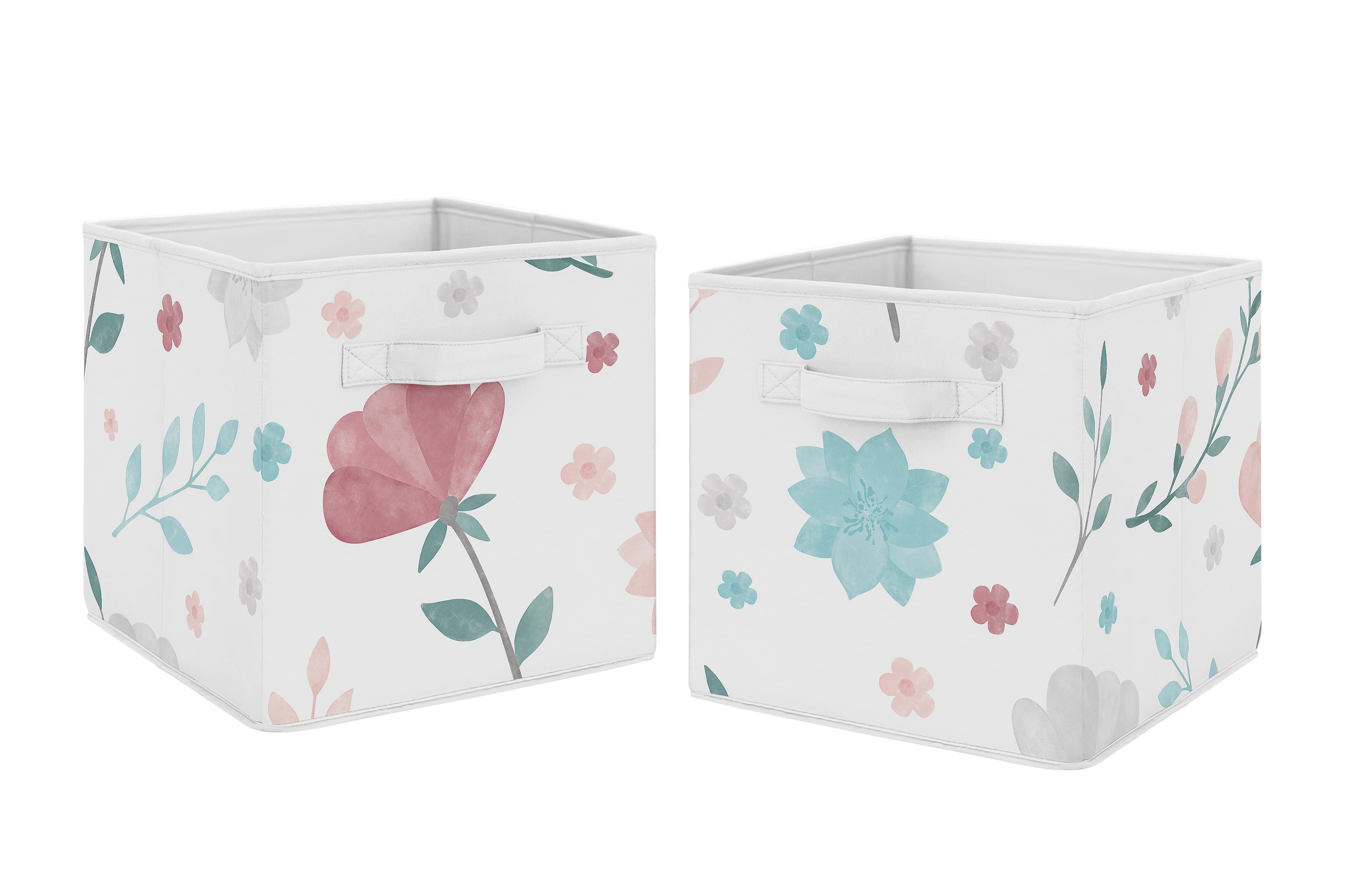 Pop Floral Rose Pink Blue Fabric Storage Bins (Set of 2) by Sweet Jojo Designs